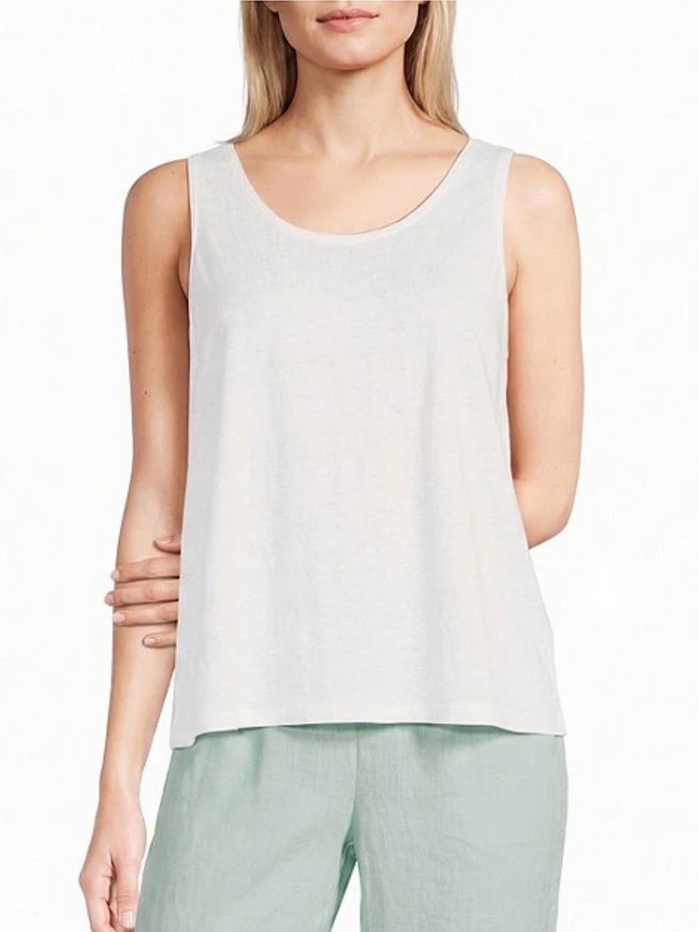 Eileen Fisher Texture Organic Linen Knit Scoop Neck Sleeveless Tank Size Large